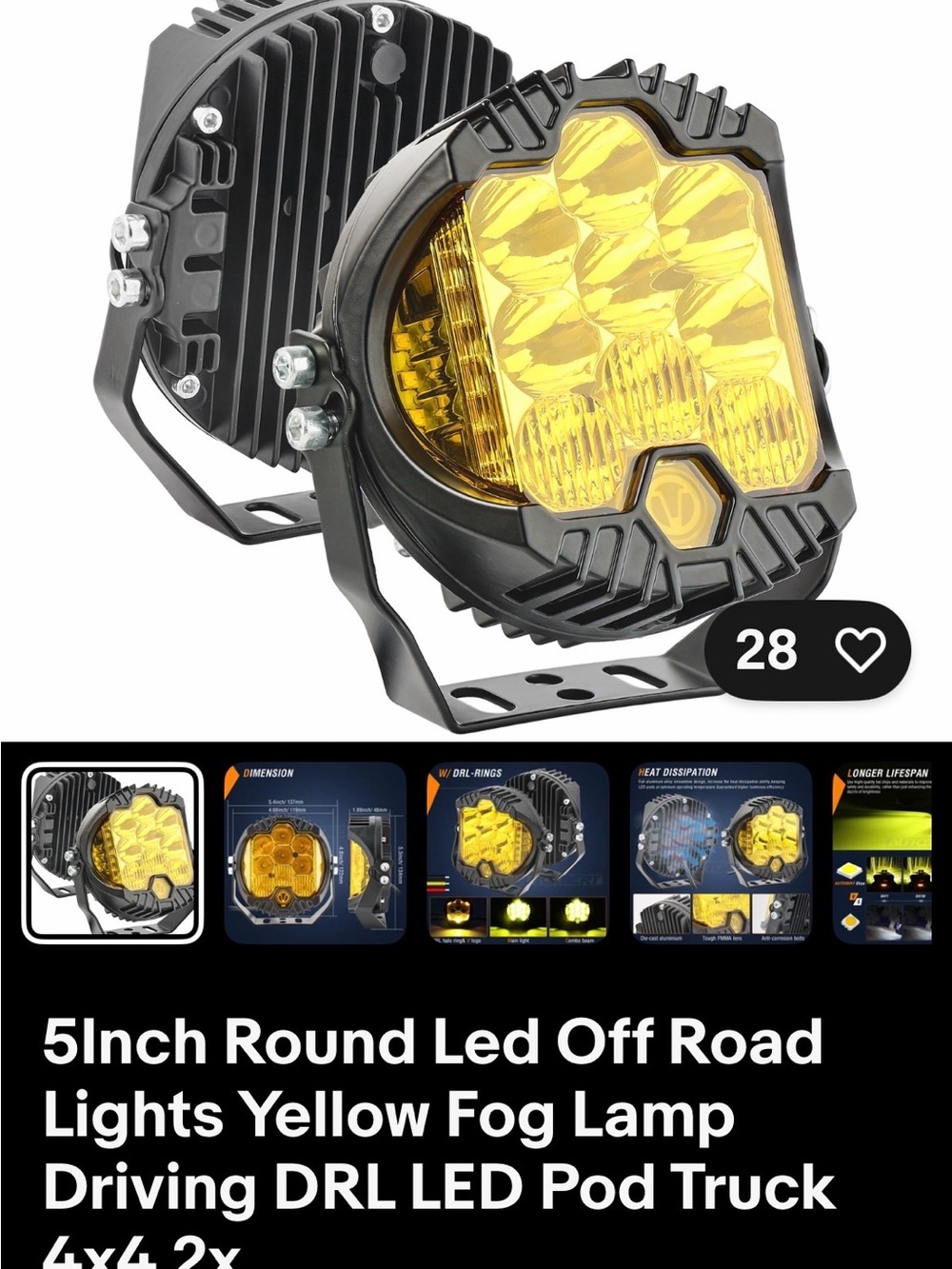 Off-Road 5" LED Driving Light Pod - Black, White/Yellow Beam - Picture 2 of 3